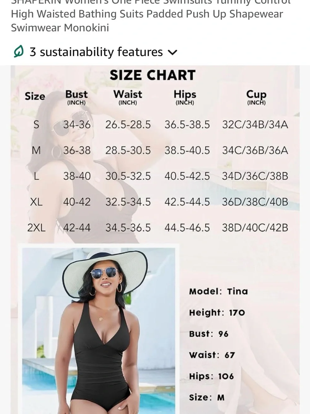 SHAPERIN Women's Swimsuits Tummy Control Padded Push Up Shapewear SZ M
